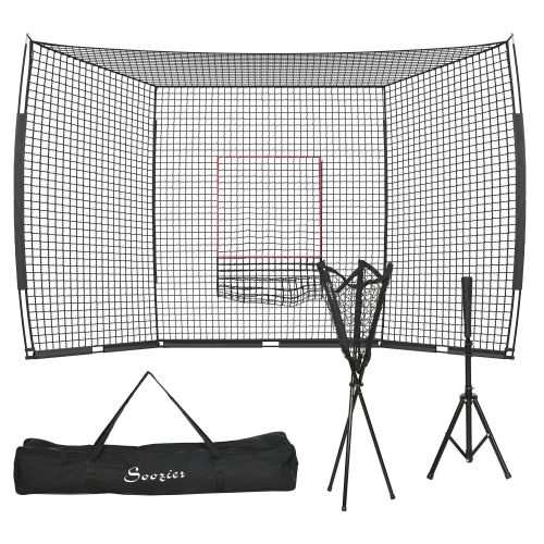 Soozier 17' x 5.5' Baseball Net with Strike Zone, Tee, Caddy, and Carry Bag for Pitching and Hitting